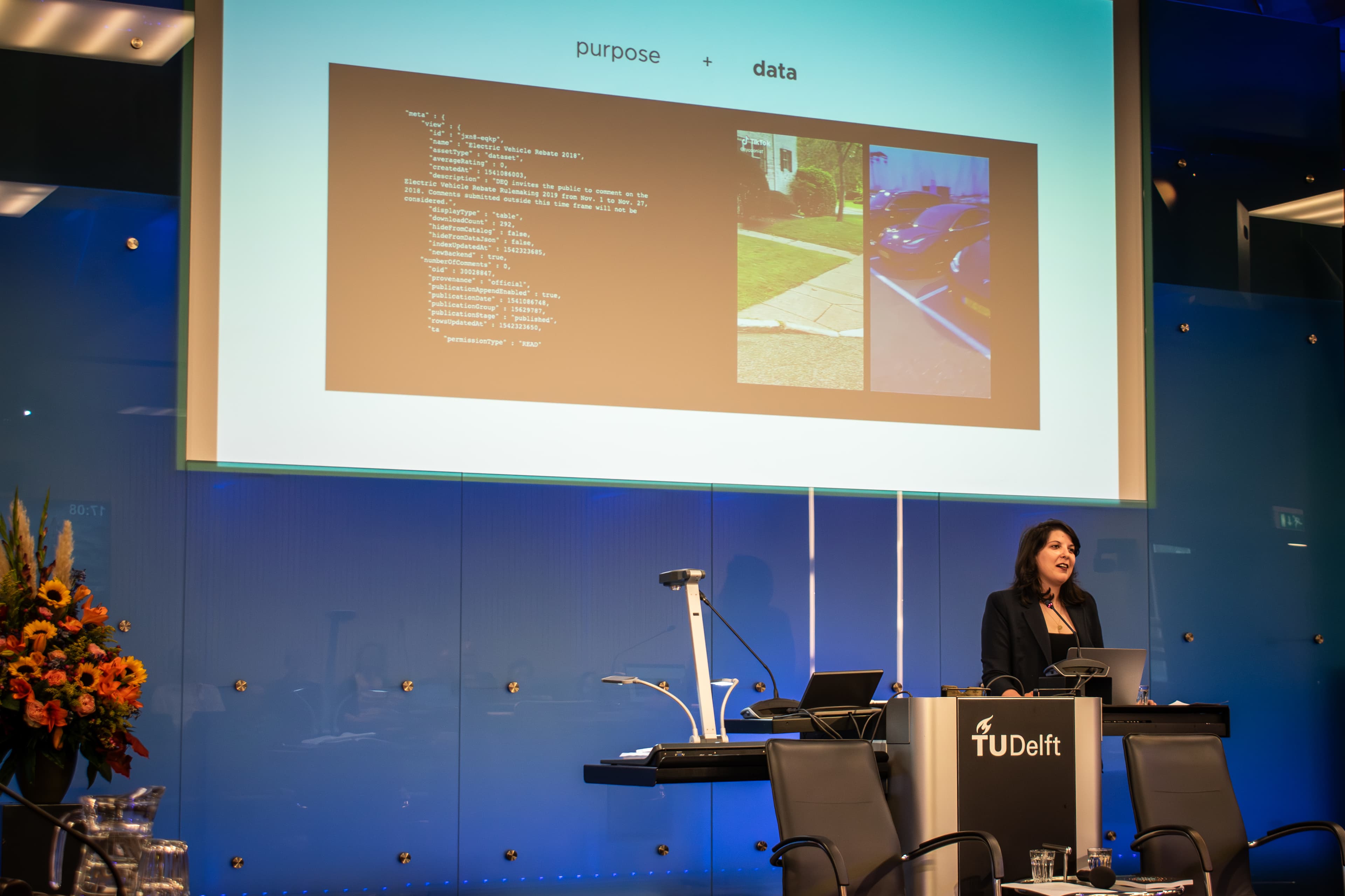 Niya Stoimenova speaking on stage